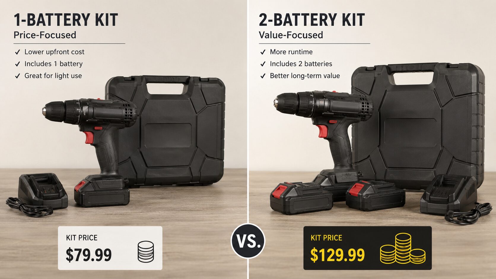 choosing between 1-battery and 2-battery cordless tool kits 1-battery vs 2-battery kit configuration